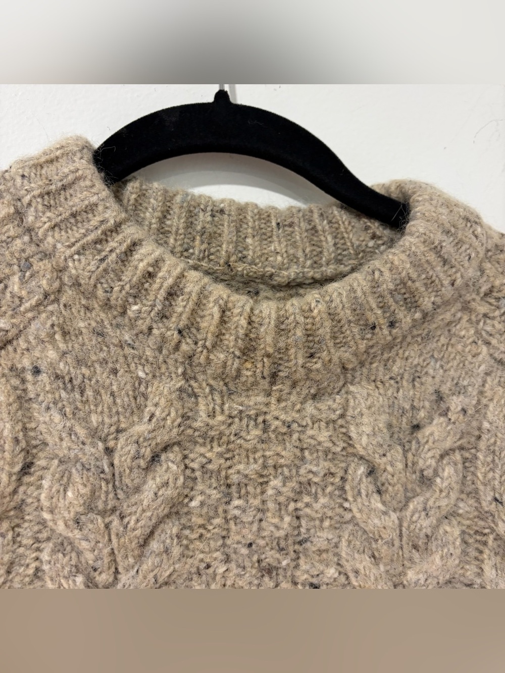 Finisterre Men’s Pure New Wool Cable Knit Oat Beige Fisherman Sweater Medium - Picture 8 of 14